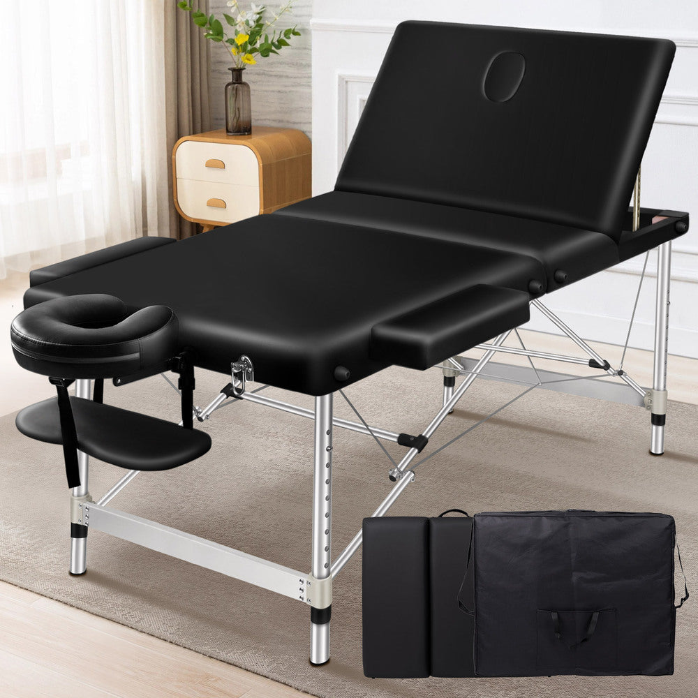 ALFORDSON Massage Table 3 Fold 85cm Portable (Black)