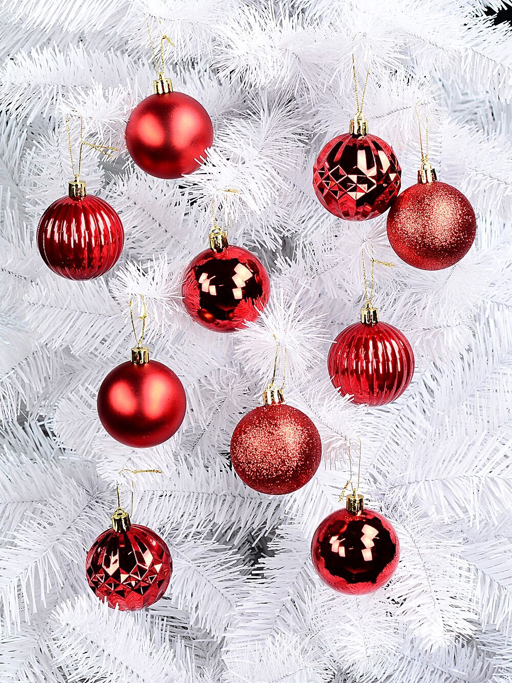 35x Red Shiny Matte Glitter & Pearl Essential Baubles | 60mmRed