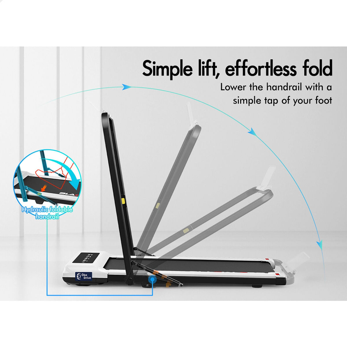 BLACK LORD Treadmill 2 IN 1 Electric Walking Pad Hydraulic Foldable 40cm Belt (White)