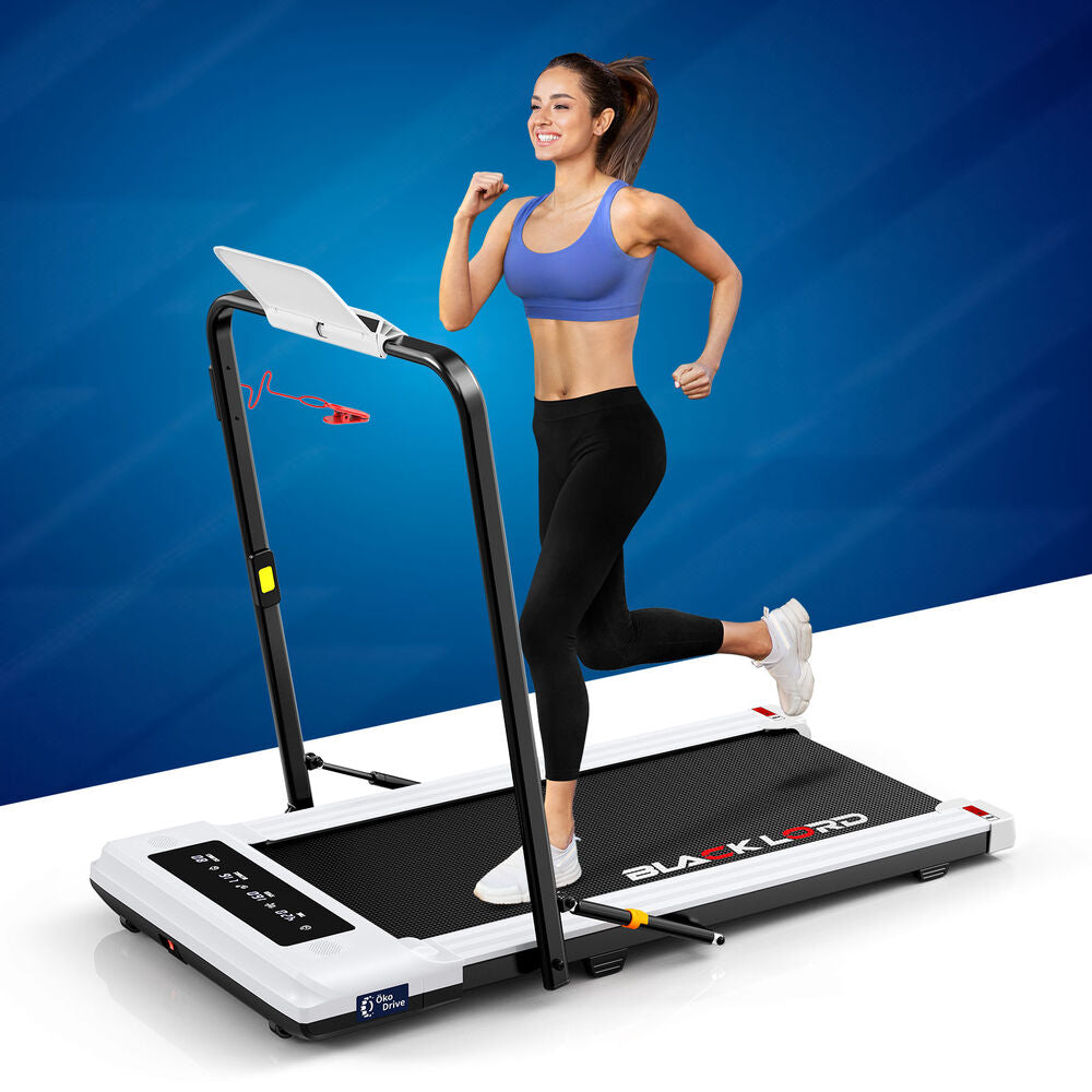 BLACK LORD Treadmill 2 IN 1 Electric Walking Pad Hydraulic Foldable 40cm Belt (White)