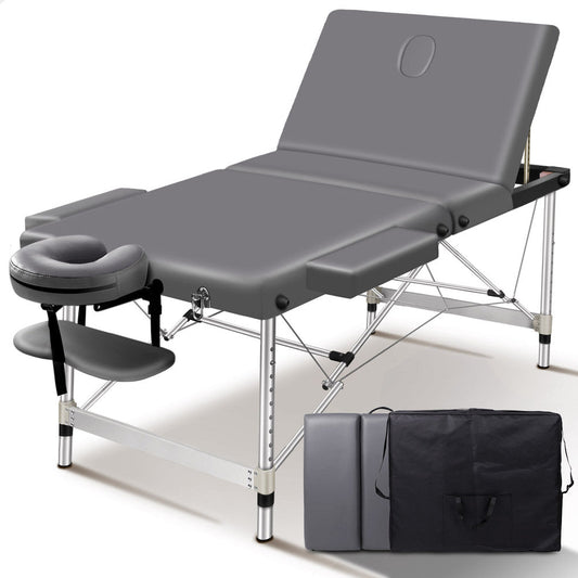 ALFORDSON Massage Table 3 Fold 75cm Foldable Portable Aluminium Lift Up Bed Desk (Grey)