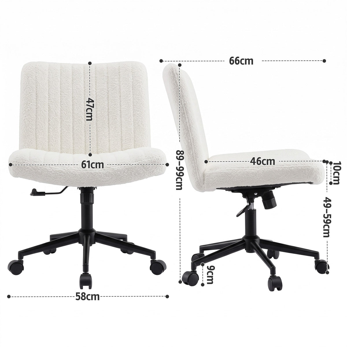 Artiss Armless Cross Legged Office Chair Wide Seat Vanity Chair Teddy Fleece Beige
