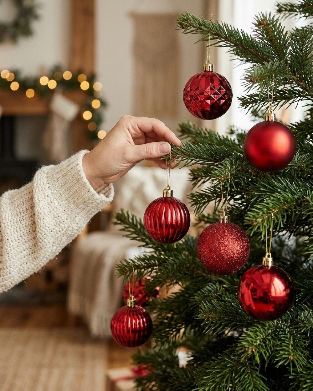 35x Red Shiny Matte Glitter & Pearl Essential Baubles | 60mmRed