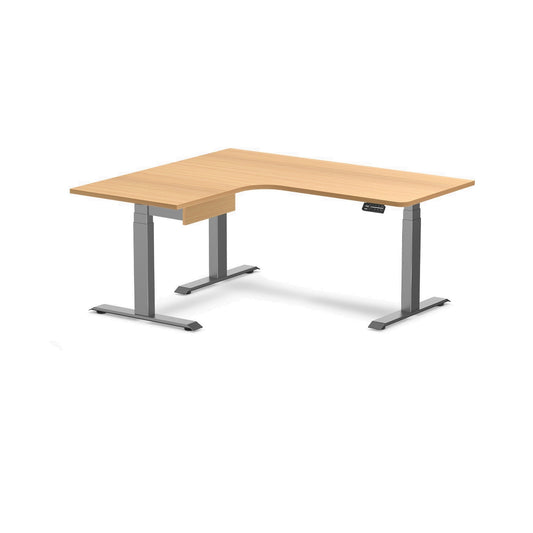 Desky L-Shape Melamine Standing Desk With Drawer 160cm - Left Return Select Beech Top and Space Grey Leg