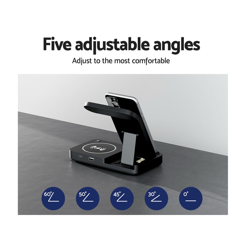 Devanti 4-in-1 Wireless Charger Dock Fast Charging for Apple iWatch Airpod Black