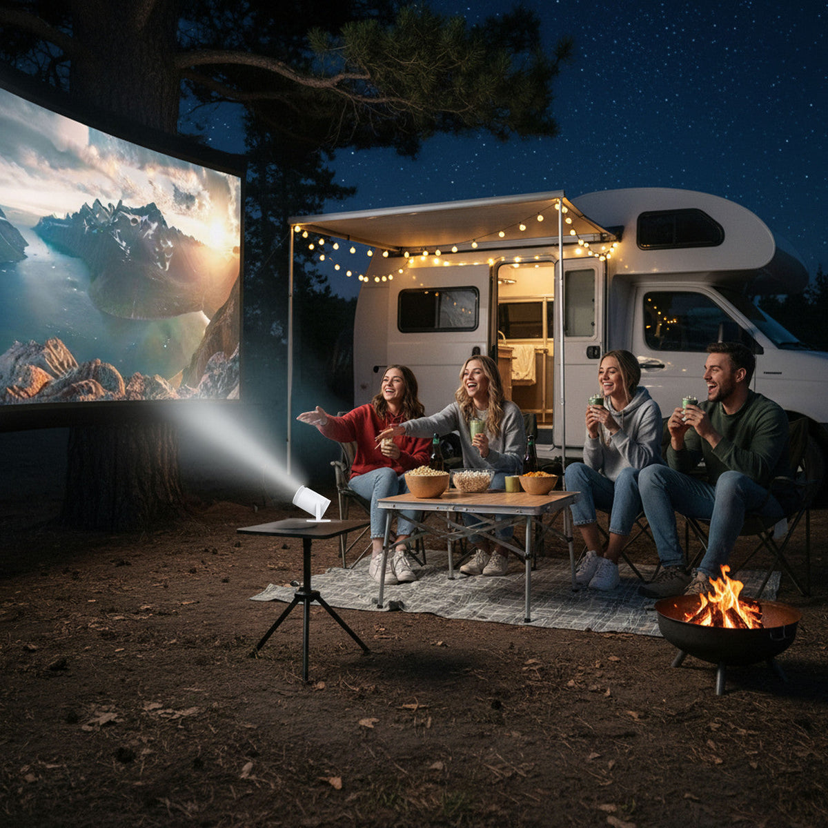 Laser Smart Portable Projector 720p with 100-inch Screen (White)