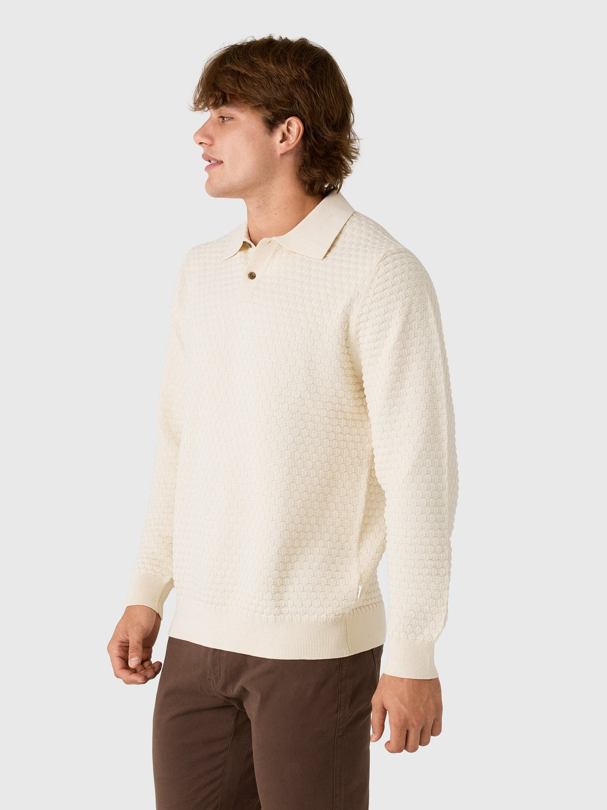 Les Deux Men's Check Structure Knitted Long-Sleeve Polo