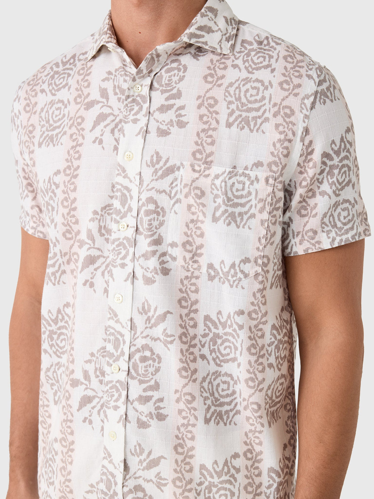 Billy Reid Men's Short Sleeve Textural Tropical Roses Treme Shirt