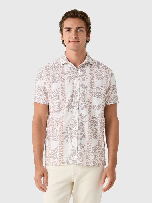 Billy Reid Men's Short Sleeve Textural Tropical Roses Treme Shirt