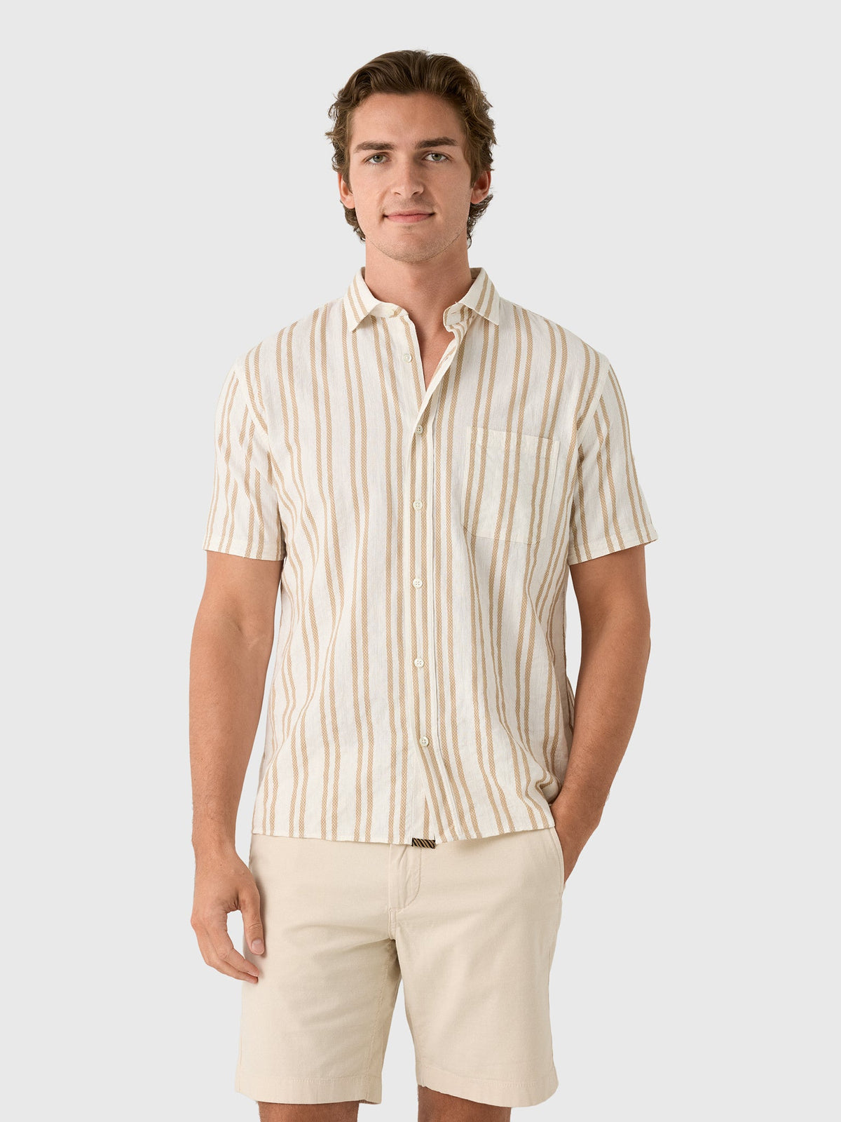 Billy Reid Men's Short Sleeve Textured Dobby Stripe Contrast Treme Shirt