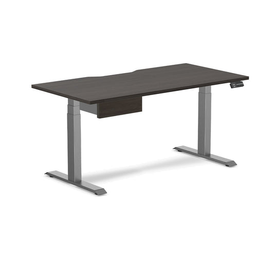 Desky Dual Scalloped Melamine Standing Desk With Drawer - Burnished Wood / 1500x750mm / Space Grey