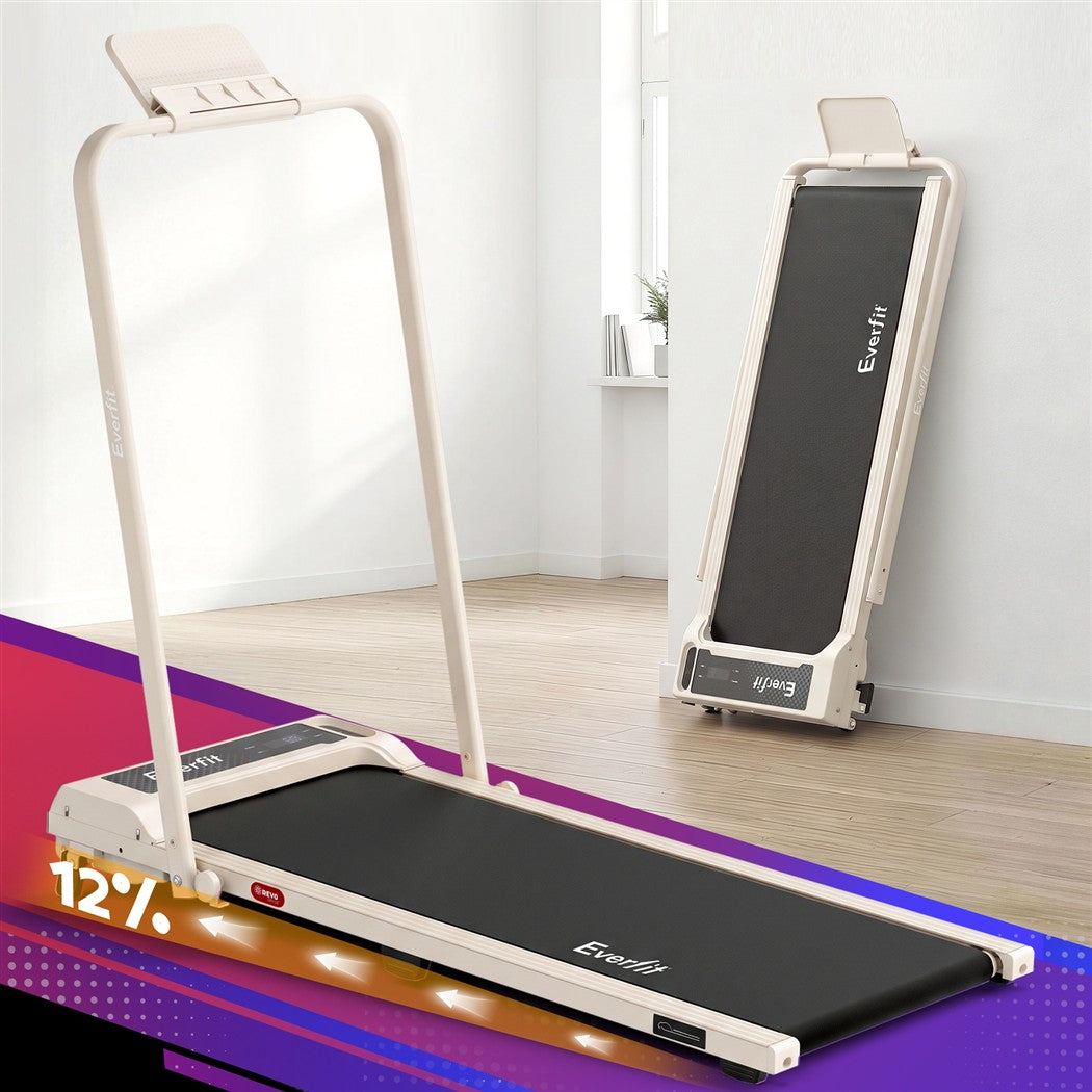Everfit 3 in 1 Walking Pad Treadmill 12% Incline Foldable Under Desk Treadmills 40cm Belt Beige