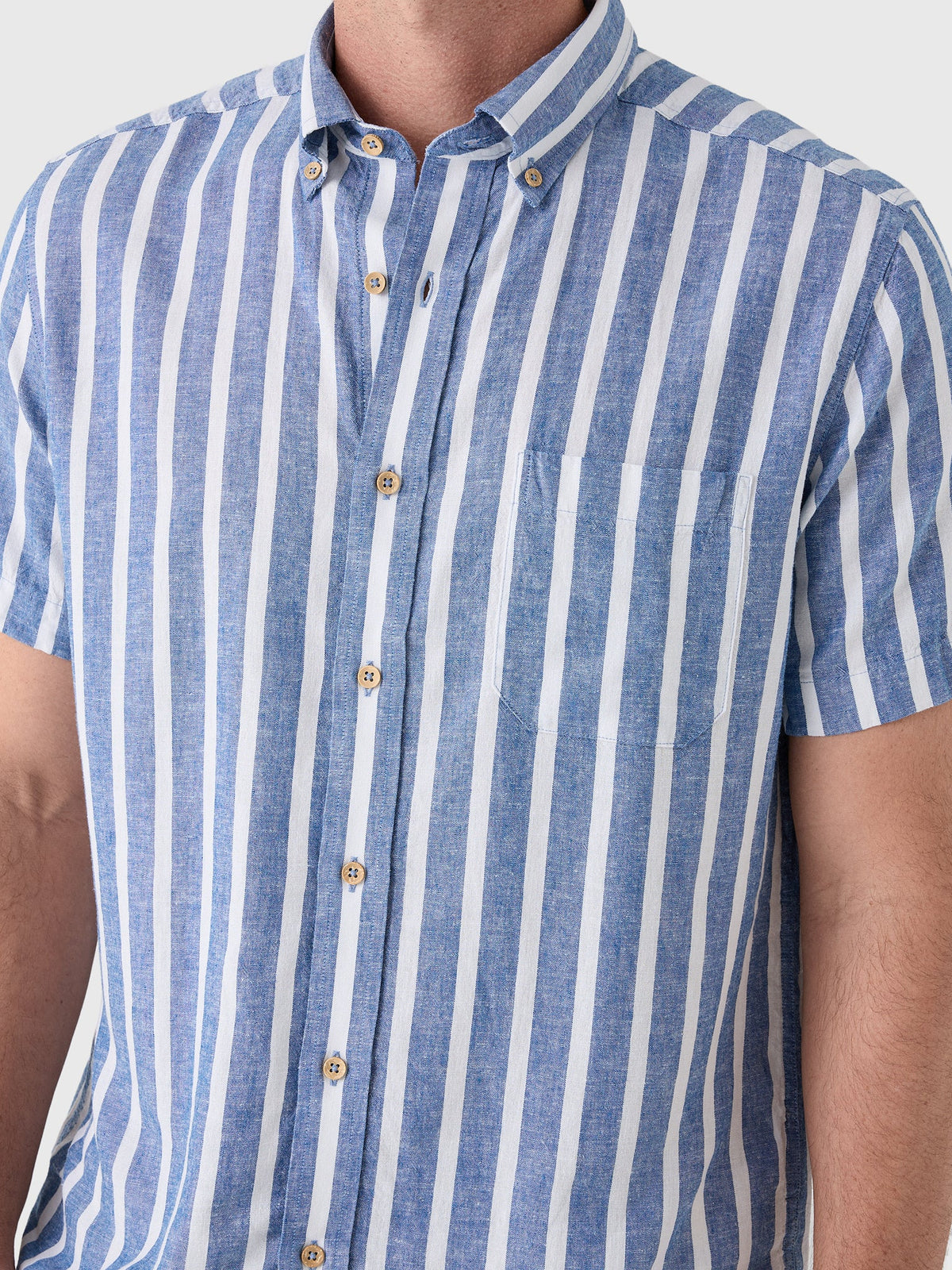 Southern Tide Men's Seamark Stripe Linen-Rayon Short Sleeve Sport Shirt