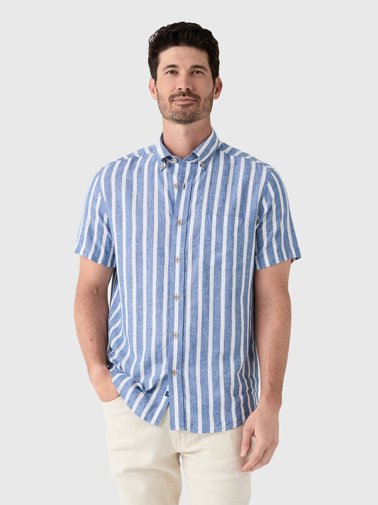 Southern Tide Men's Seamark Stripe Linen-Rayon Short Sleeve Sport Shirt