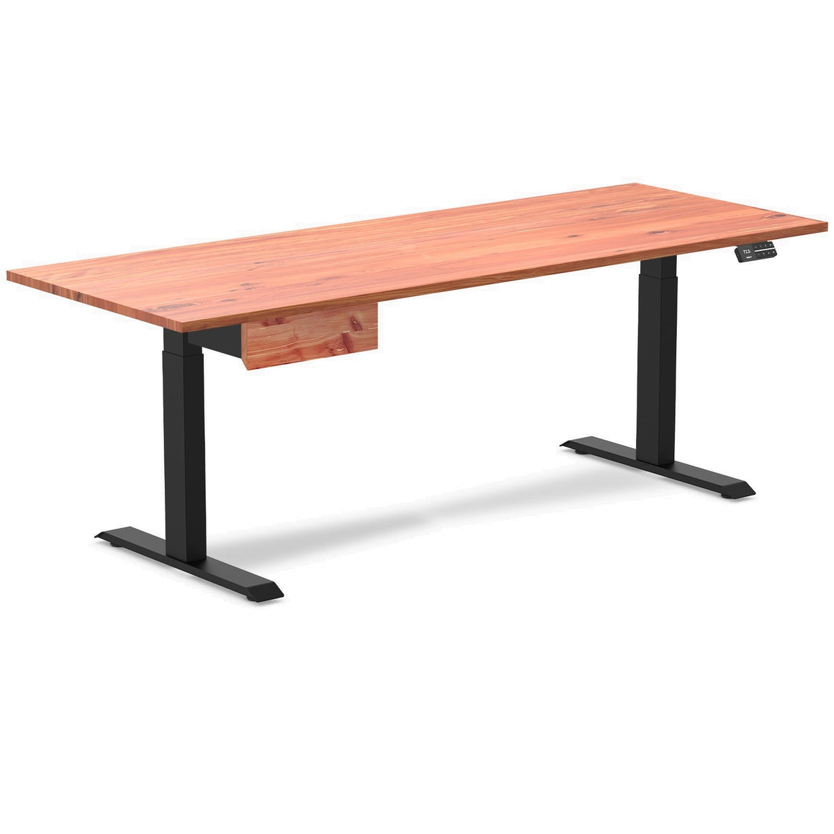 Desky Dual Softwood Standing Desk With Drawer 200cm Red Cedar Desktop and Matte Black Frame