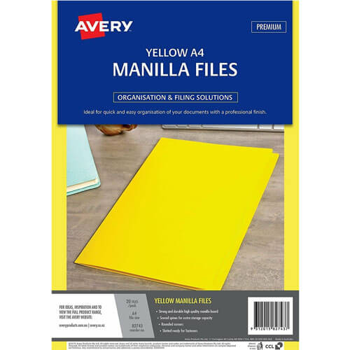 Avery Manilla Folder A4 20pk - Yellow