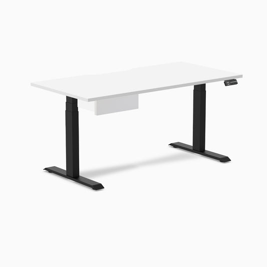 Desky Dual Scalloped Melamine Standing Desk With Drawer - White / 1500x750mm / Matte Black