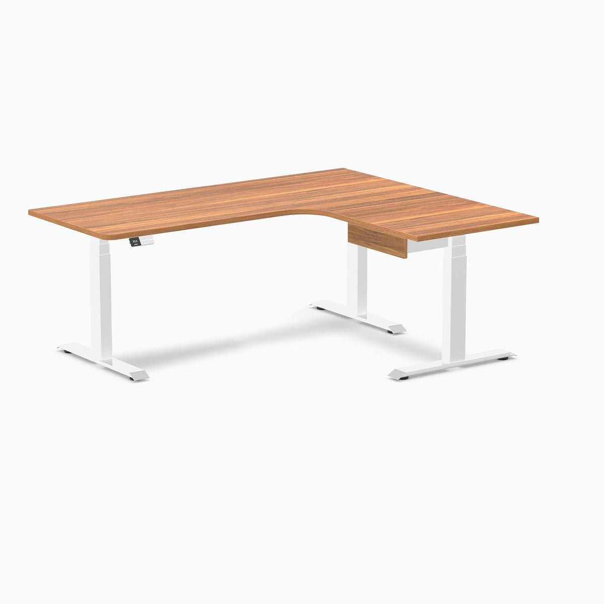 Desky L-Shape Melamine Standing Desk With Drawer 180cm - Right Return Prime Oak Top and White Leg
