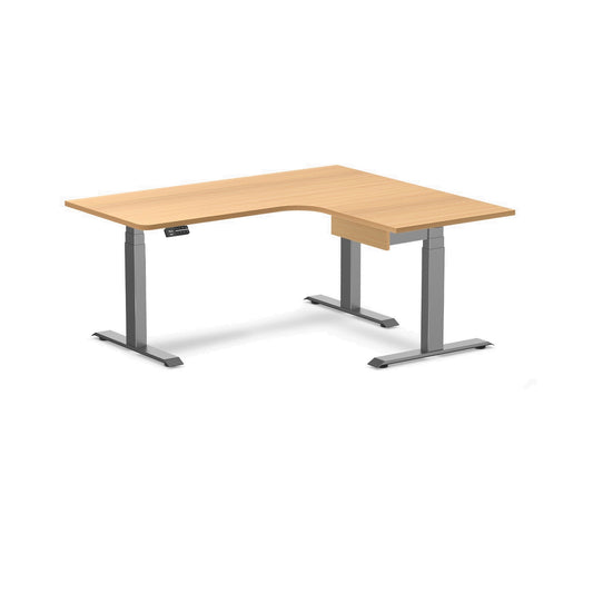 Desky L-Shape Melamine Standing Desk With Drawer 160cm - Right Return Select Beech Top and Space Grey Leg