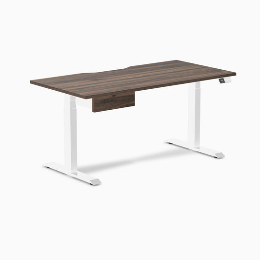 Desky Dual Scalloped Melamine Standing Desk With Drawer - Jarrah Legno / 1500x750mm / White