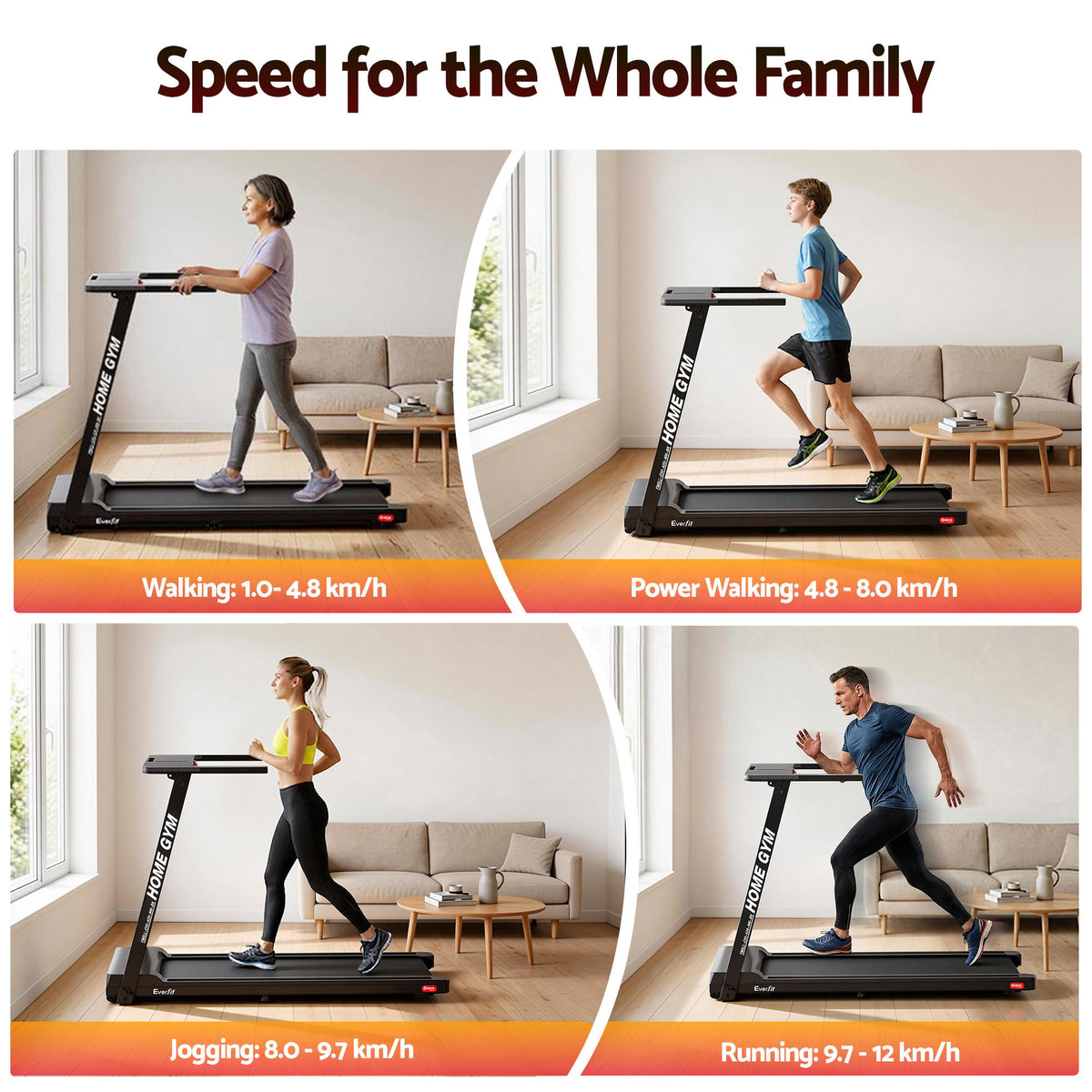 Everfit Treadmill Electric Home Gym Fitness Exercise Fully Foldable 420mm Black