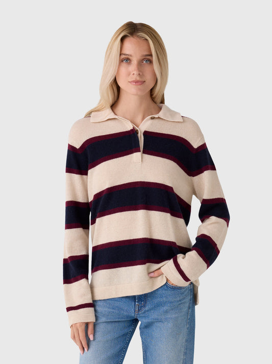 White & Warren Women's Cashmere Rugby Polo Sweater