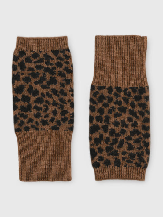 White & Warren Women's Cashmere Leopard Handwarmers
