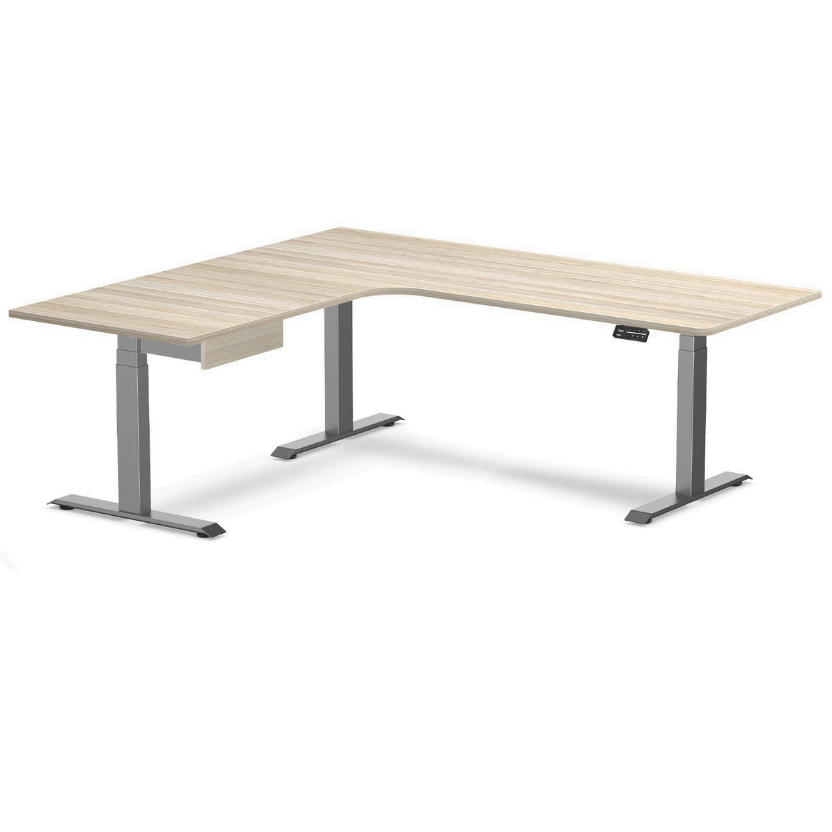 Desky L-Shape Melamine Standing Desk With Drawer 200cm - Left Return Classic Oak Top and Space Grey Leg