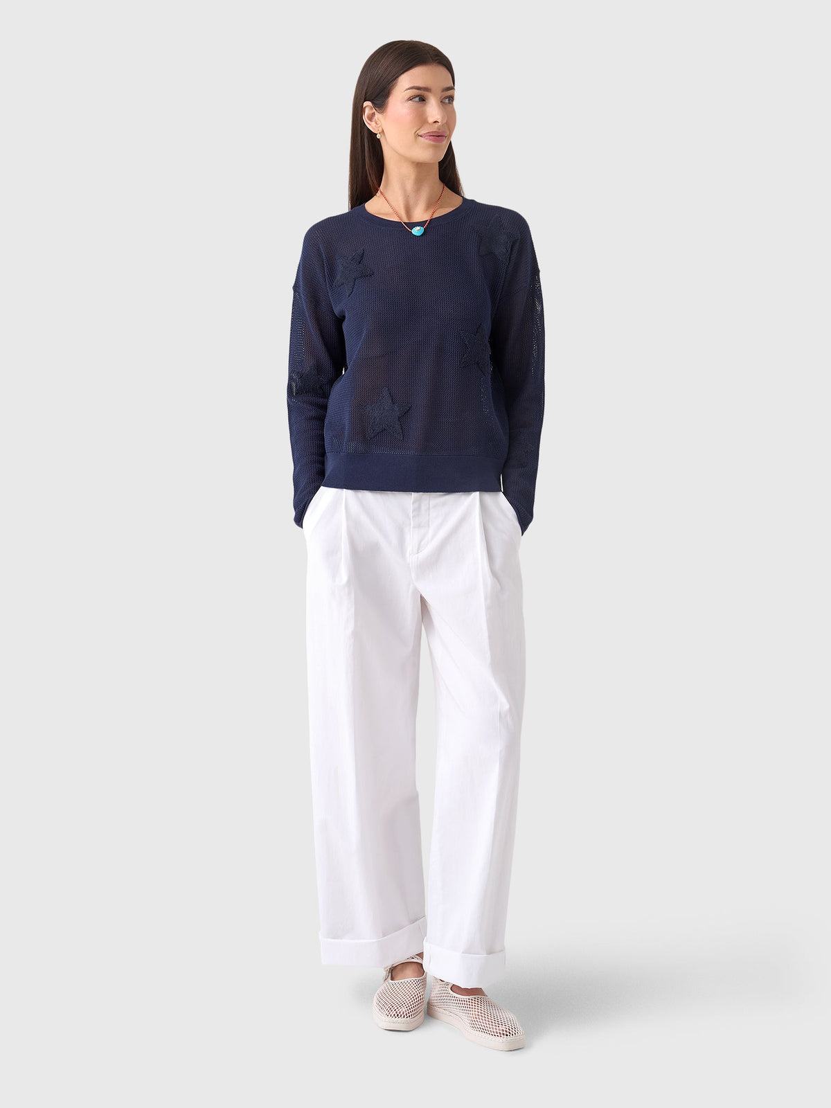 MVG Women's Mesh Star Crewneck Sweater