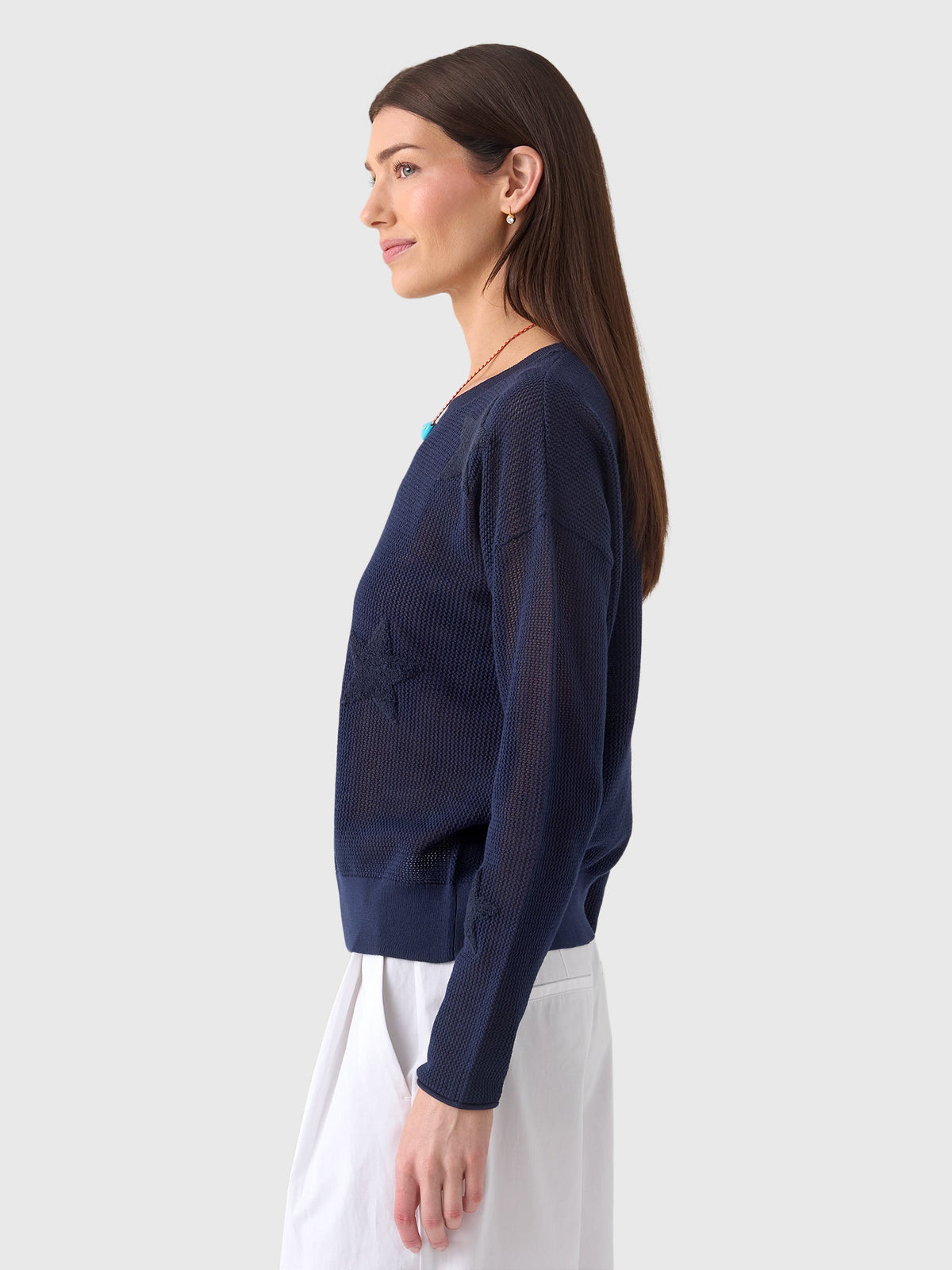 MVG Women's Mesh Star Crewneck Sweater