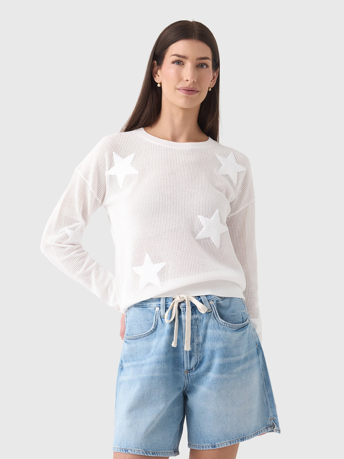 MVG Women's Mesh Star Crewneck Sweater