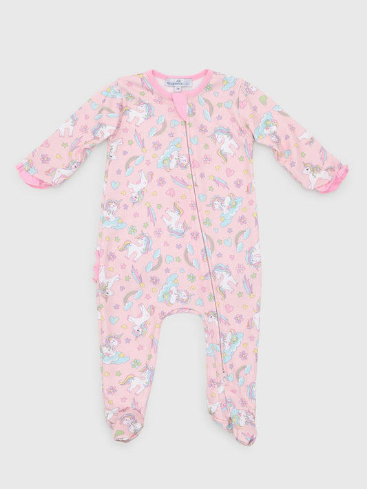 Magnolia Baby Baby Girls' Enchanted Unicorns Ruffle Zip Footie