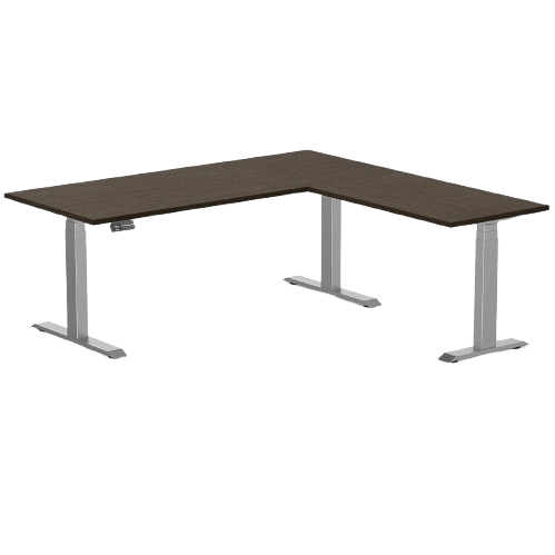 Desky Dark Bamboo L-Shape Sit Stand Desk 180 x 175 cm and Space Grey Leg