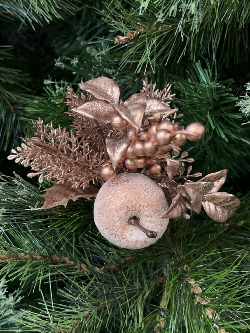 Rose Gold Apple, Berry & Assorted Foliage Christmas Tree Stem Pick | 12cmRose Gold