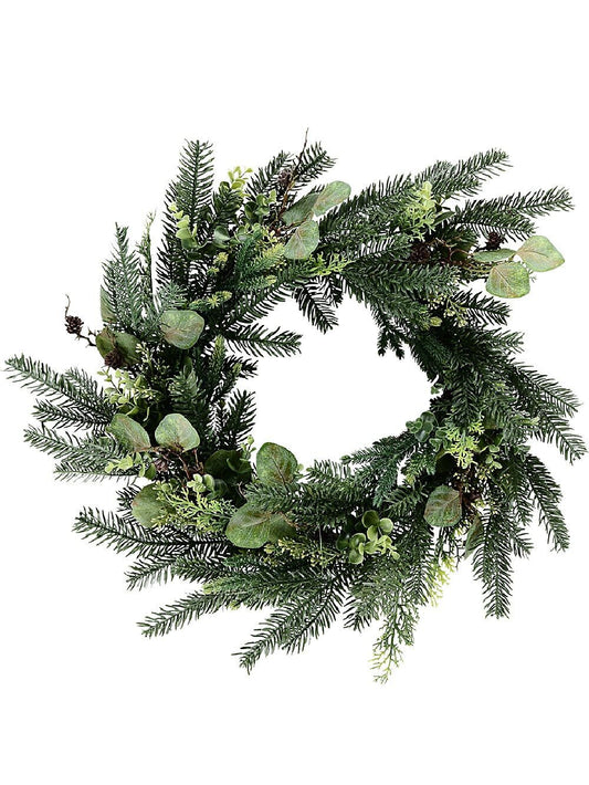 60cm Botanical Mixed Foliage Christmas Wreath With Pine ConesGreen with Brown
