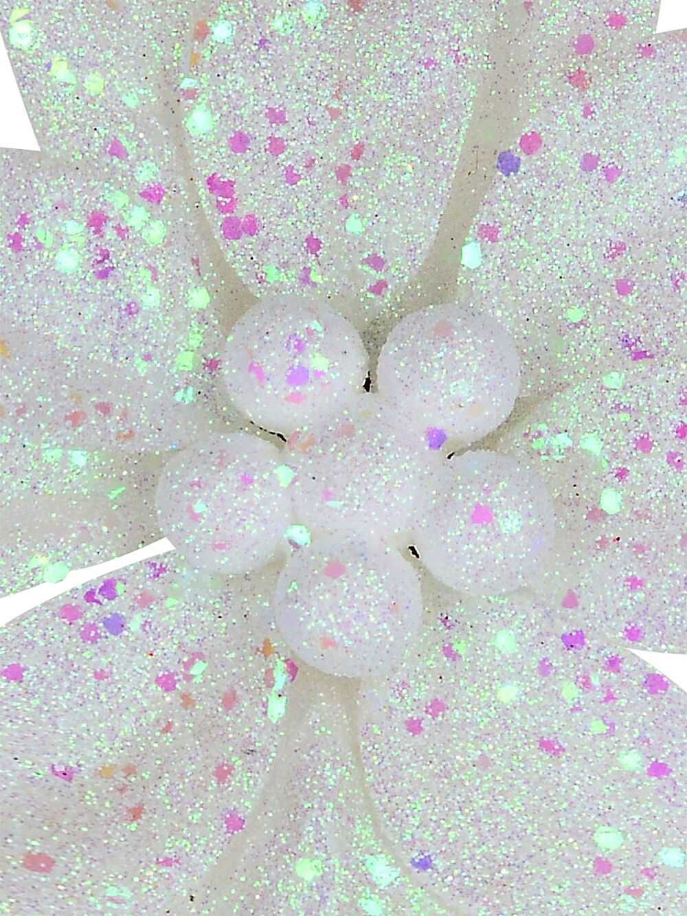 White Poinsettia With Iridescent Decor Christmas Tree Clip Pick | 19cmWhite with Iridescent