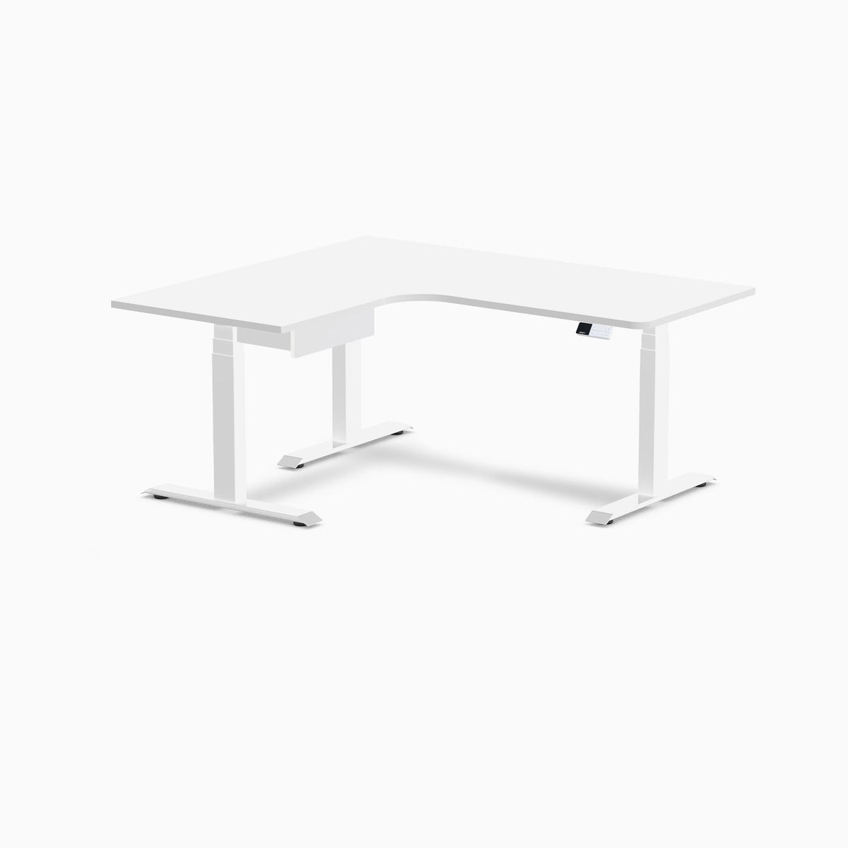 Desky L-Shape Melamine Standing Desk With Drawer 160cm - Left Return White Top and White Leg