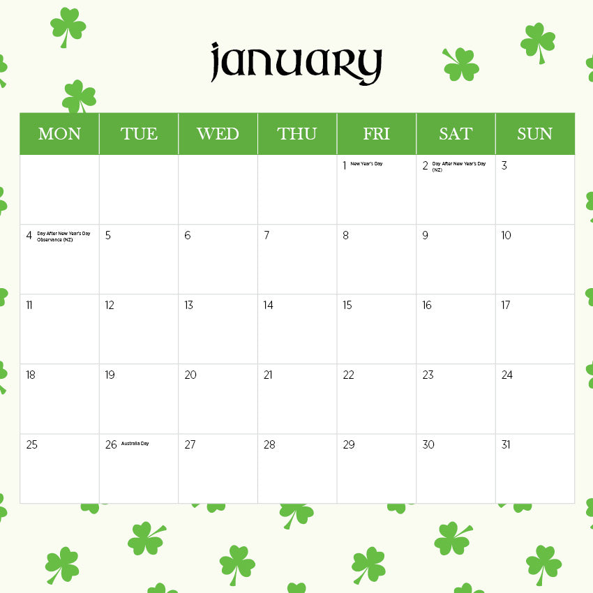 Ireland Calendar 2027