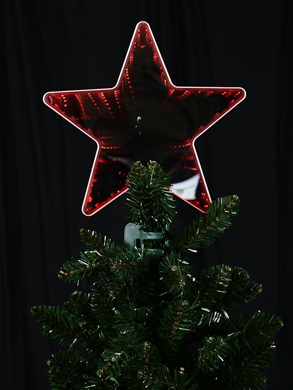 Large Red LED Infinity Mirror Star Christmas Tree Topper 25cm