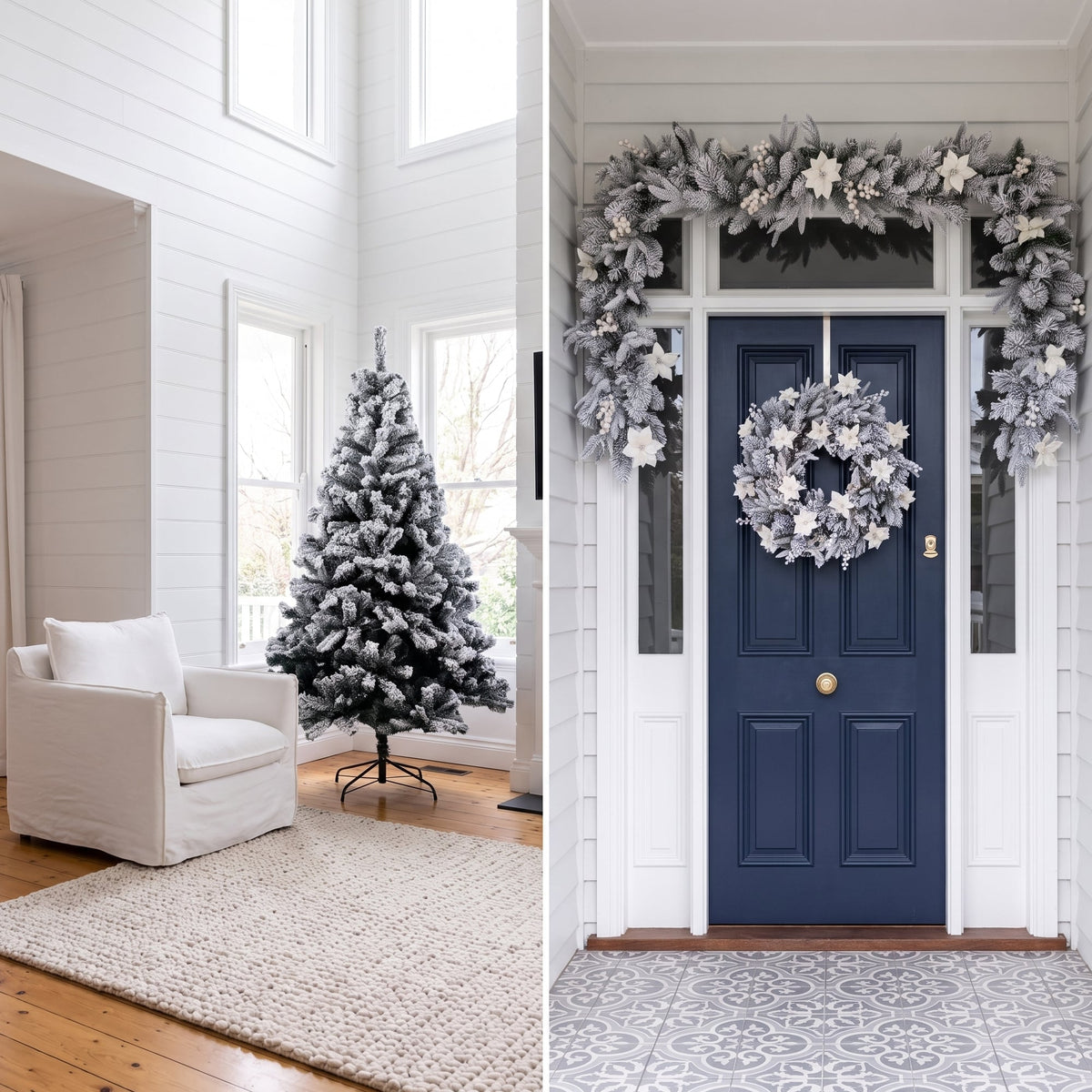Christabelle Snow-Tipped Christmas 3pc Set 2.4m Christmas Tree Wreath and Garland with LED Lights Holiday Decor