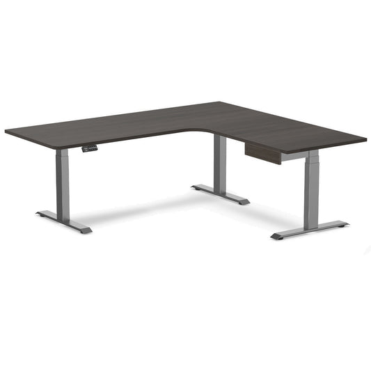 Desky L-Shape Melamine Standing Desk With Drawer 200cm - Right Return Burnished Wood Top and Space Grey Leg