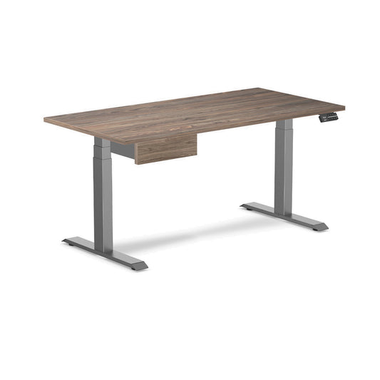 Desky Dual Melamine Standing Desk With Drawer 150cm Natural Walnut Desktop and Space Grey Frame