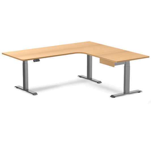 Desky L-Shape Melamine Standing Desk With Drawer 200cm - Right Return Select Beech Top and Space Grey Leg