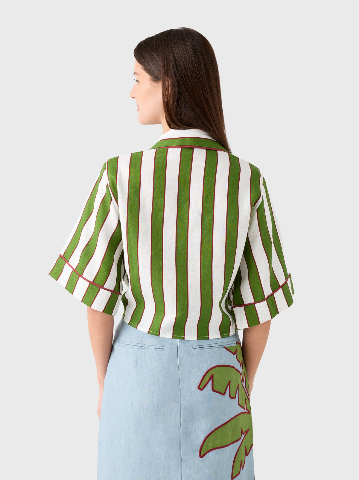 Farm Rio Women's Spring Stripes Embroidered Linen Crop Top