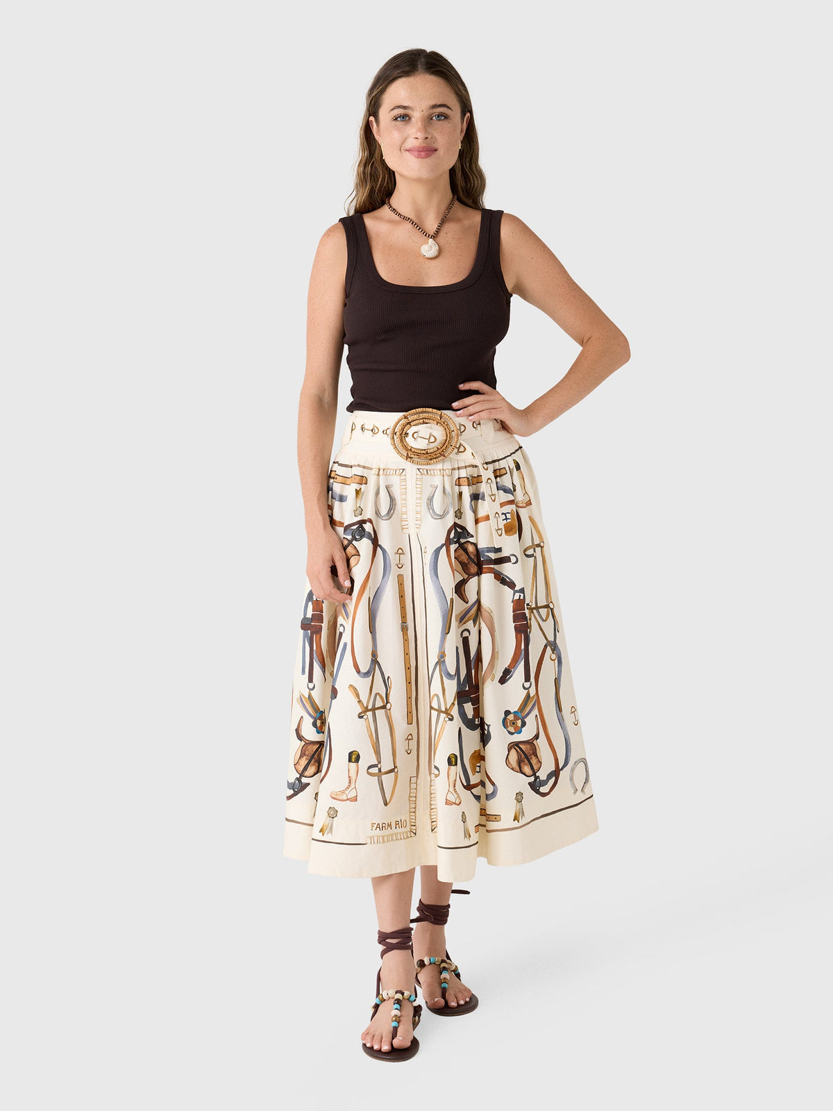 Farm Rio Women's Equestrian Scarf Maxi Skirt