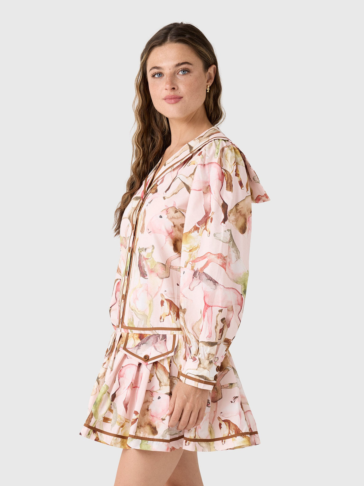 Farm Rio Women's Equestrian Long Sleeve Mini Dress