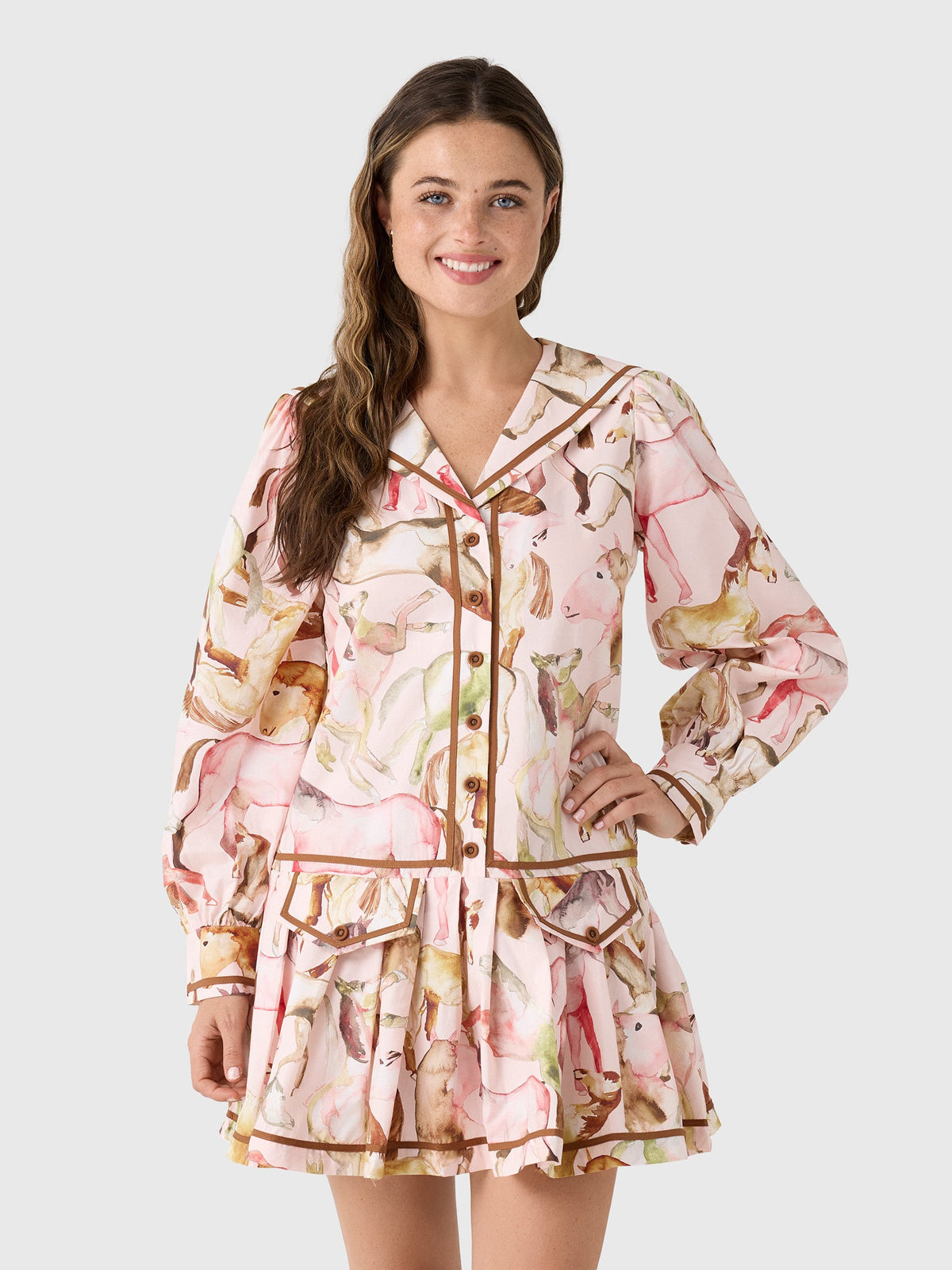 Farm Rio Women's Equestrian Long Sleeve Mini Dress
