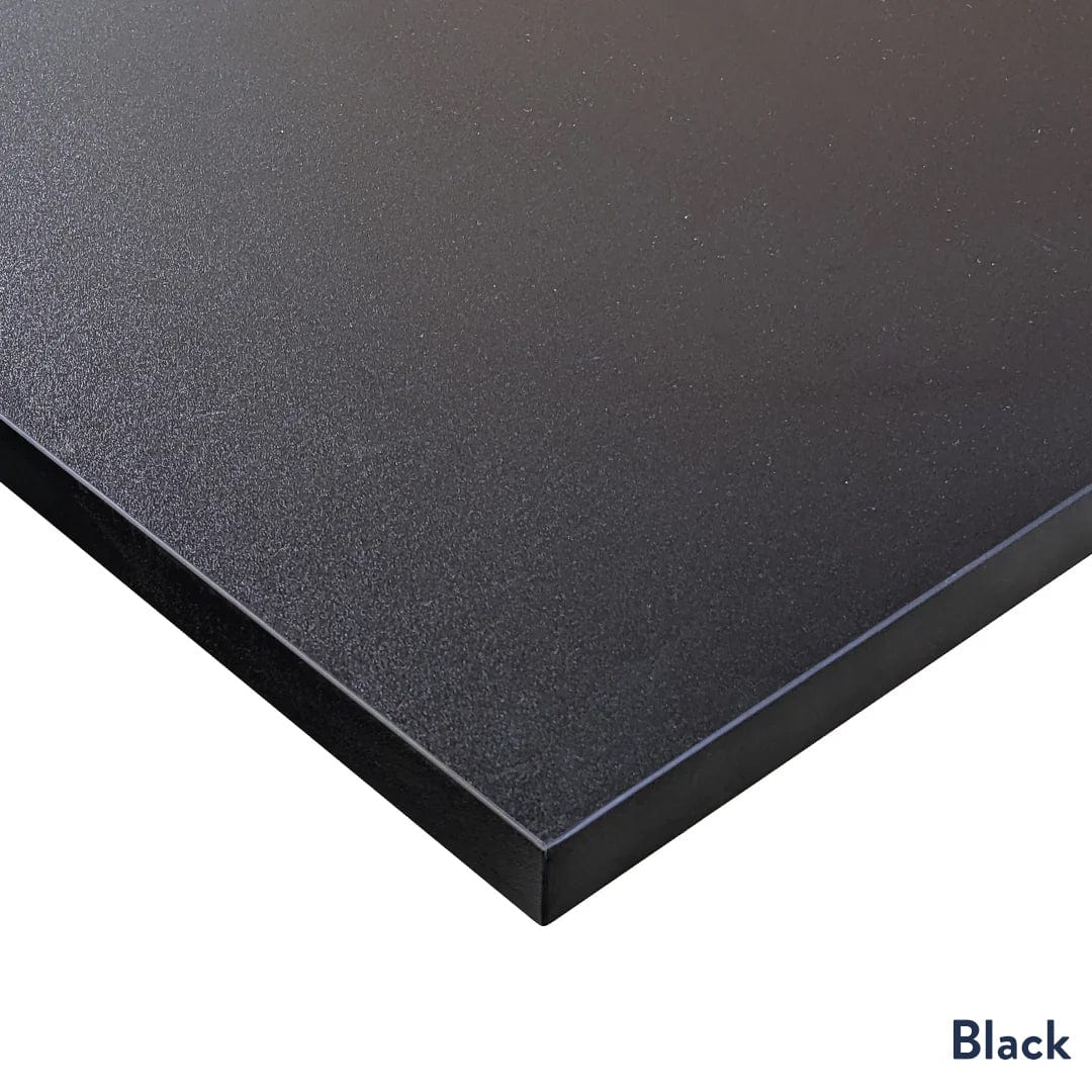 Desky Eco L-Shape Melamine Sit Stand Desk 150 x 155 cm Black Top and Matte Black Leg