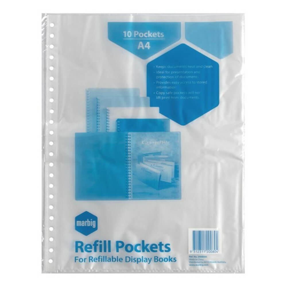 Marbig Display Book Refill Pockets 10pk (A4) - Clear