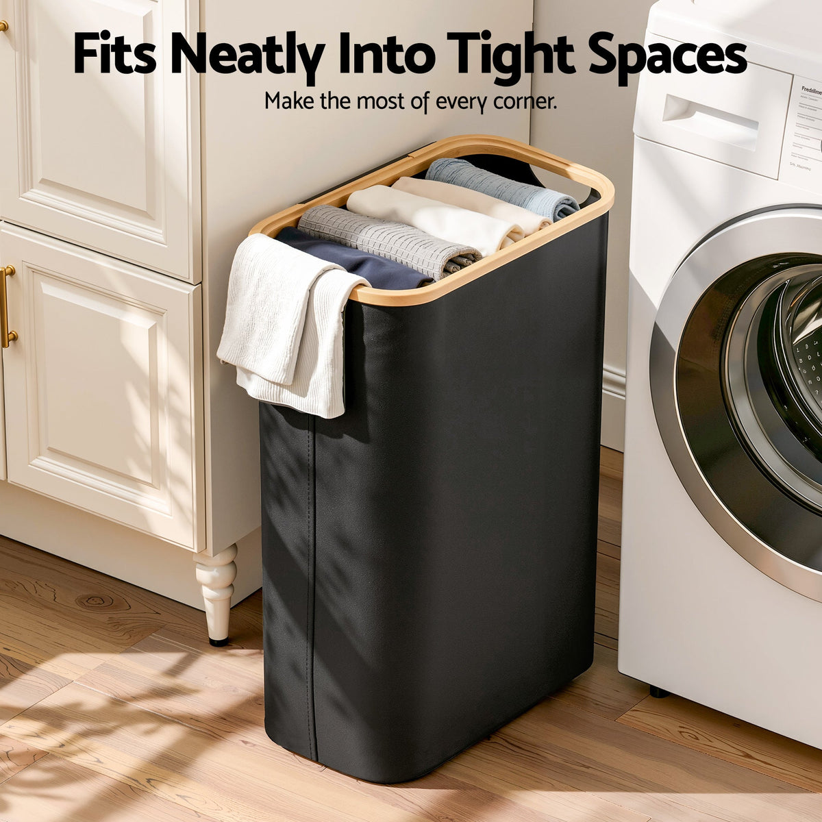 Artiss Laundry Basket with Removable Bag Foldable Black 60L